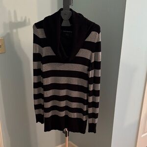 French Connection Black and Gray Striped Turtleneck Sweater